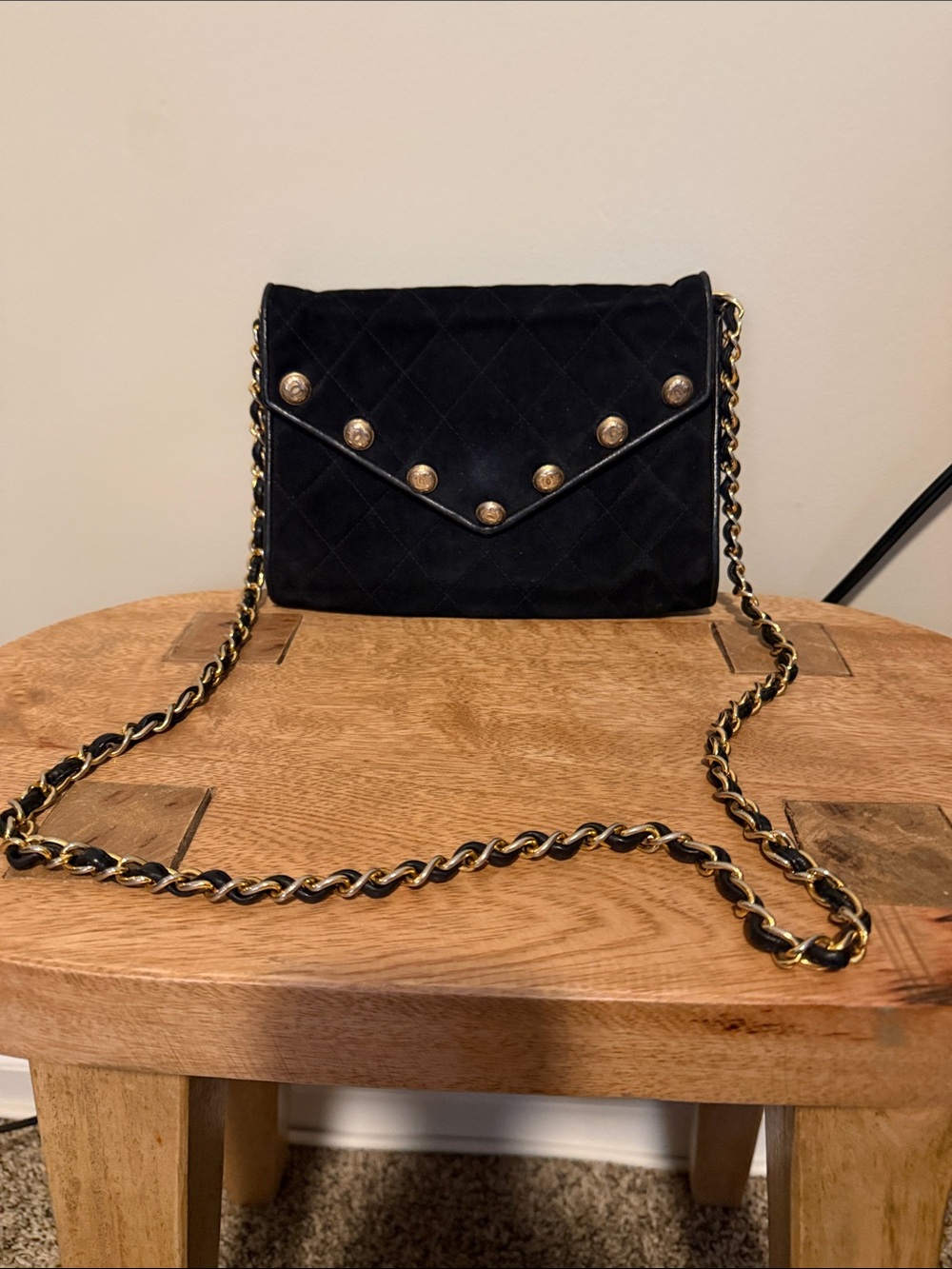 Vintage Chanel Black Suede Crossbody Flap Bag